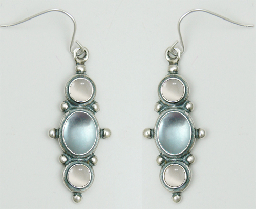 Sterling Silver Drop Dangle Earrings With Blue Topaz And White Moonstone